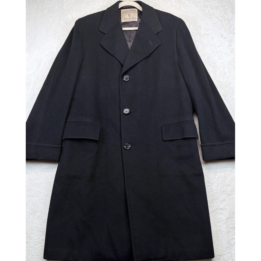 Hickey Freeman 100% Cashmere Overcoat Mens 42 Black Long Luxury Coat USA